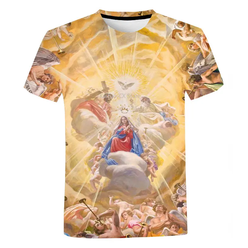

Summer 3D Print Religious Belief Christianity Men Tshirt Myth Tees Casual Virgin Mary T Shirt Women Clothing