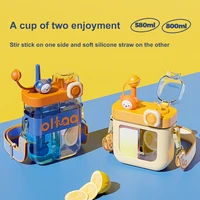 water cup cute kettle children large capacity messenger strap cup double drink sub storage straw cup leak proof plastic bottle