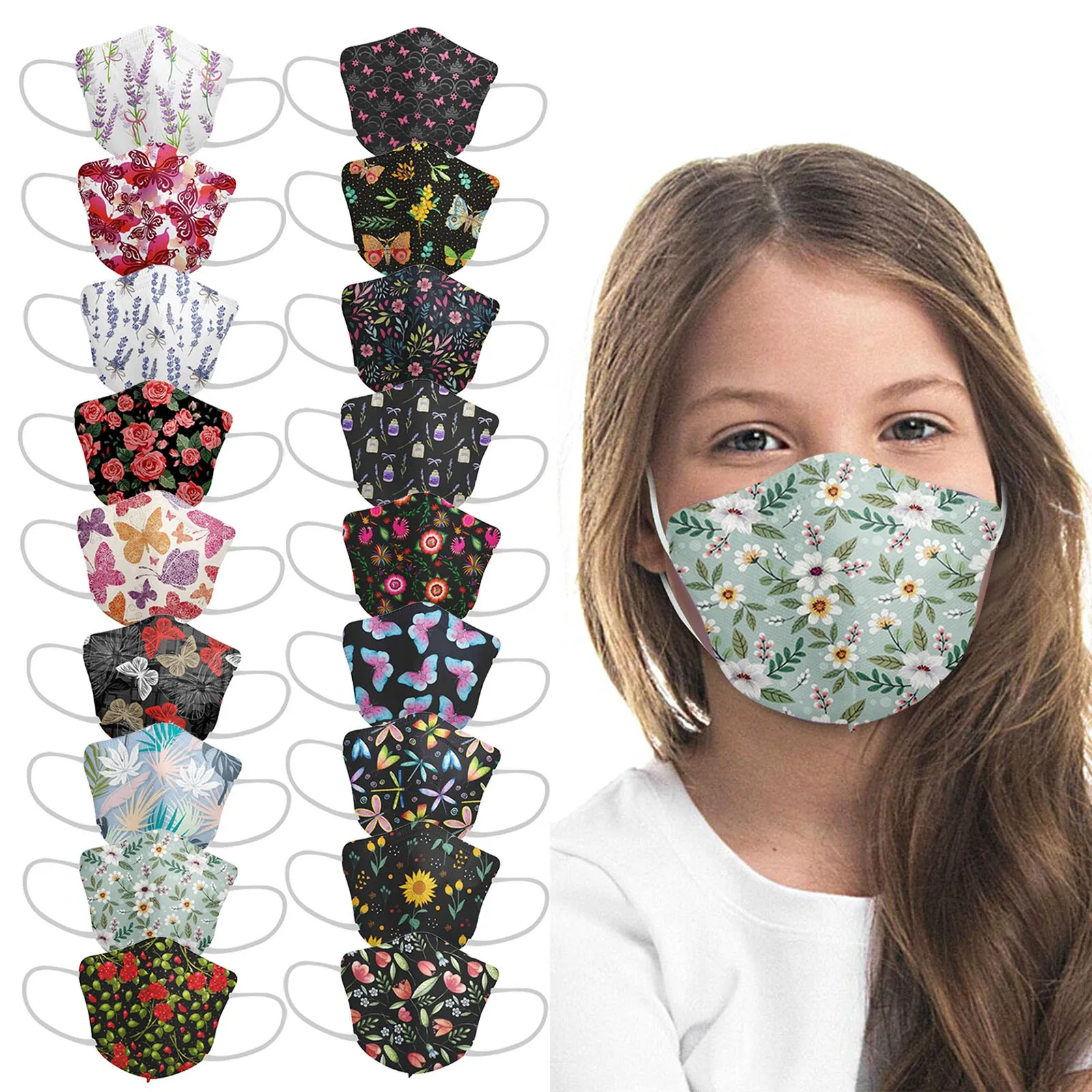 

10pc Disposable Kids Masks 5-layers Kids Children Flowers Print Mask Outdoor Children Mouth Cover Mascarillas Halloween Cosplay