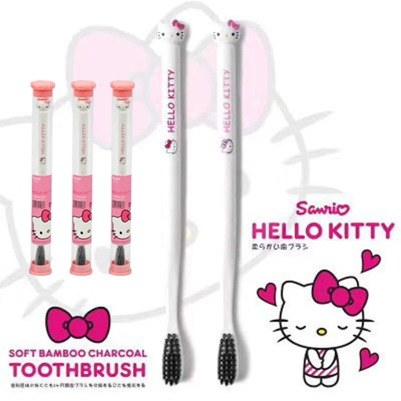 

Kawaii Hello Kittys зубная щетка аниме Kuromi Melody детская мягкая тонкая зубная щетка для волос семейная коробка подарок для девочек