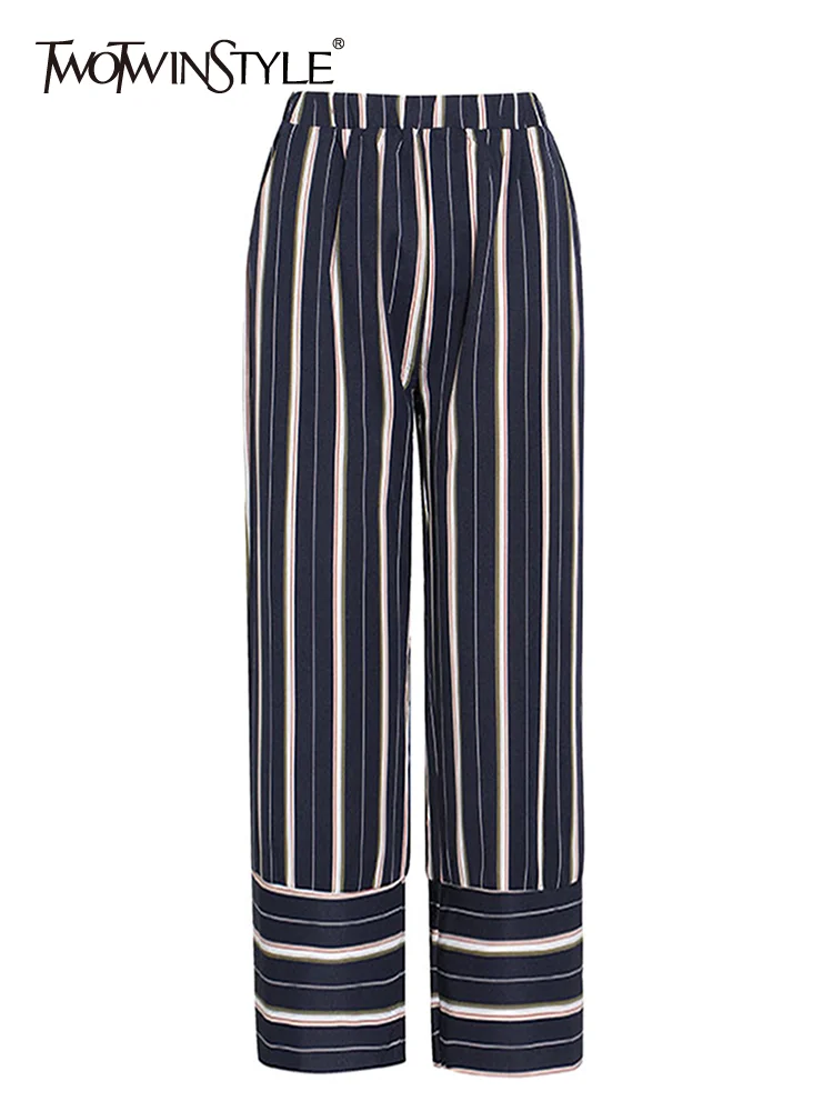 

TWOTWINSTYLE Casual Striped Trousers For Women High Waist Straight Loose Wide Leg Pants Female 2022 Fashion New Clothing Spring