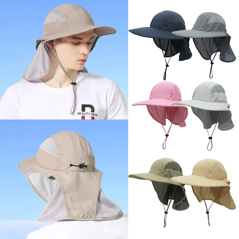 

Outfly Summer Sun Hat Men Women Multi-Functional UV Wide-Brimmed Fisherman Hat Women Neck Protection Riding Hunting Hat