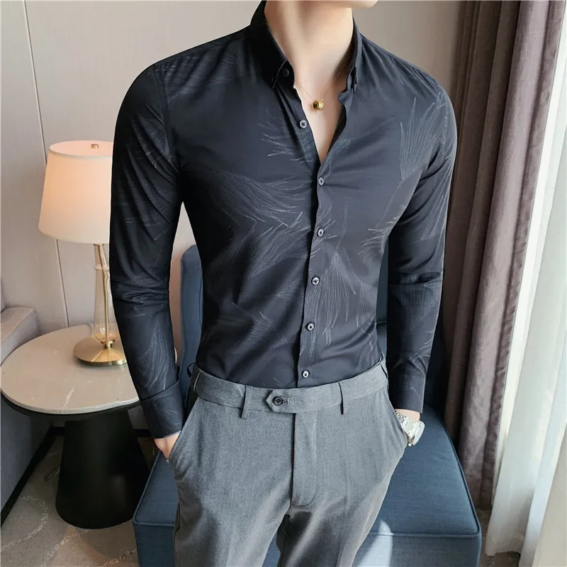 Business Casual Shirts for Men's 2021 Autumn Slim Fit Social Formal Dress Shirt Streetwear Party Tuxedo Blouse Chemise Homme