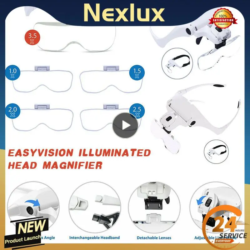 

Увеличительные очки с подсветкой для чтения, 1 ~ 5 шт, увеличительное стекло с подсветкой, 1.0X 1.5X 2.0X 2.5X 3.5X, 2 лампочки, с регулируемой головкой и подсветкой