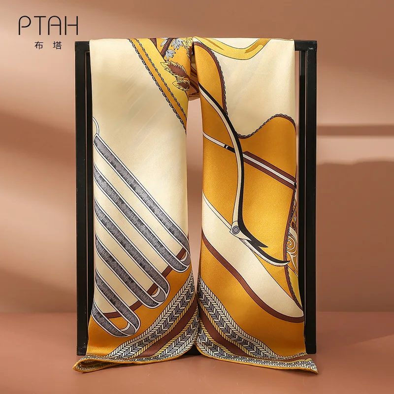 

[PTAH] 14M/M Scarf 100% Mulberry Silk Scarf Ladies Temperament Scarves Printed Small Square Scarves Ladies High Quality 88*88cm