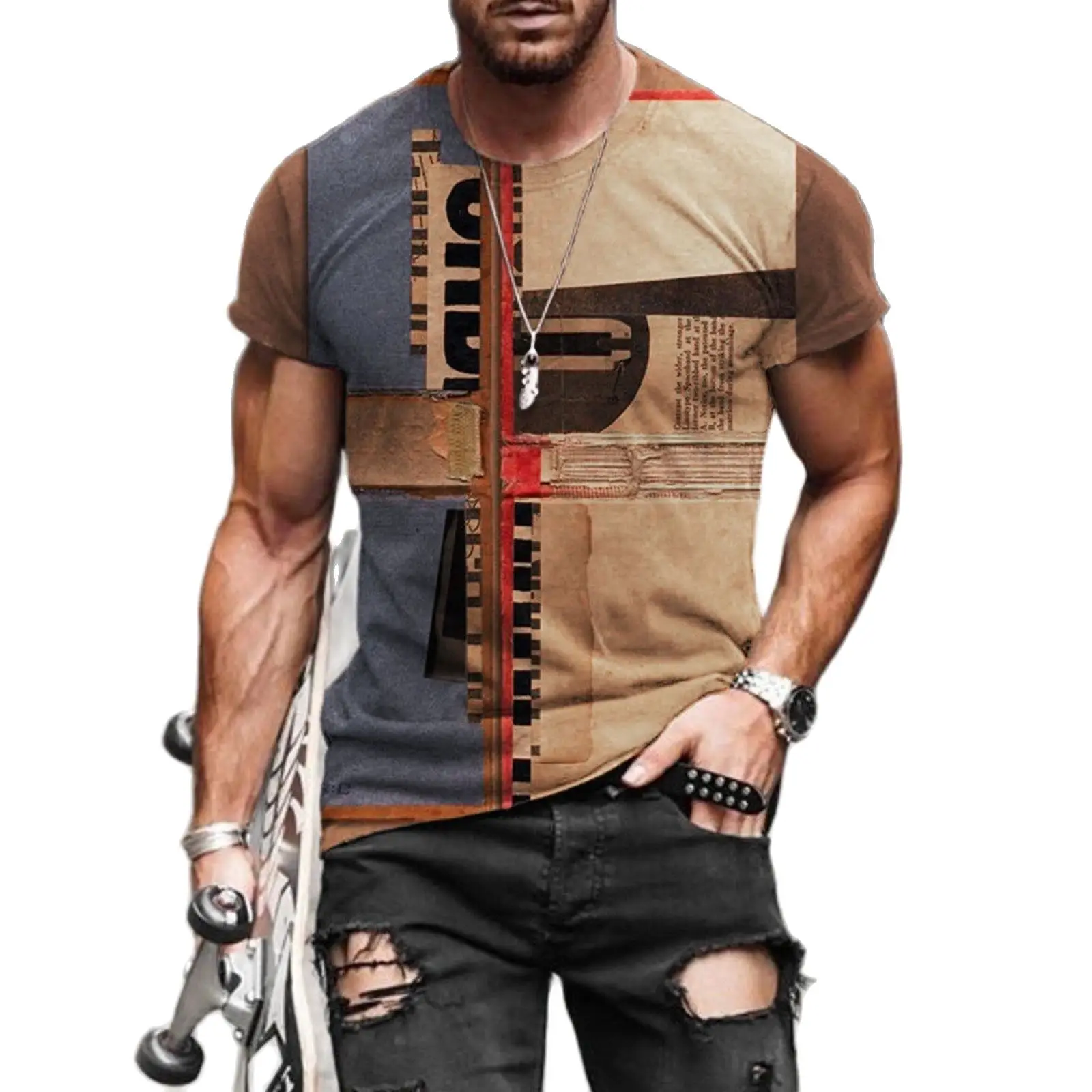 

Футболка с круглым вырезом, коротким рукавом и 3D-принтом граффити