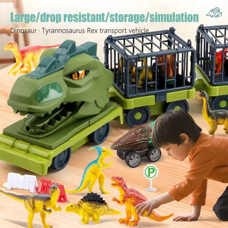 

Kids Rex Dinosaur Transport Car Toys Large Inertial Cars Carrier Truck Pull Back Vehicle Animal Return Cage Game Children's Gift