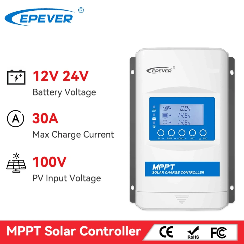 Контроллер заряда солнечной батареи EPEVER 30 А MPPT 12 В 24 в автоматический ЖК-дисплей