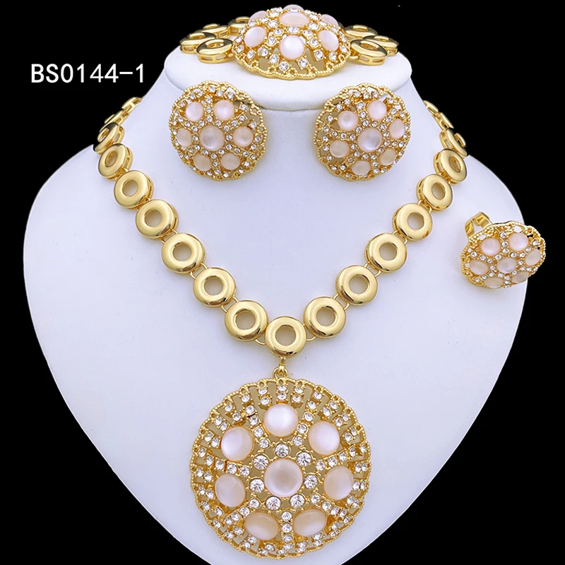 

Jewelry Set For Women Fashion Gold Plated Opal Jewelry Italian Necklace Set ensemble de bijoux de dubaï