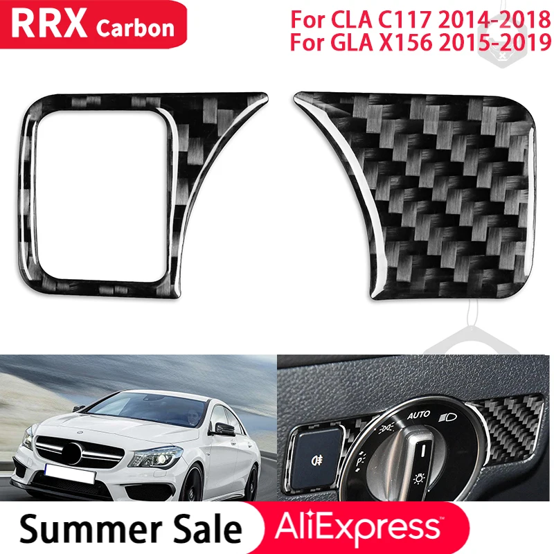 

RRX Real Carbon Fiber Accessories Car Headlight Switch Decor Frame Cover Sticker for Mercedes Benz CLA C117 GLA X156 2014-2019