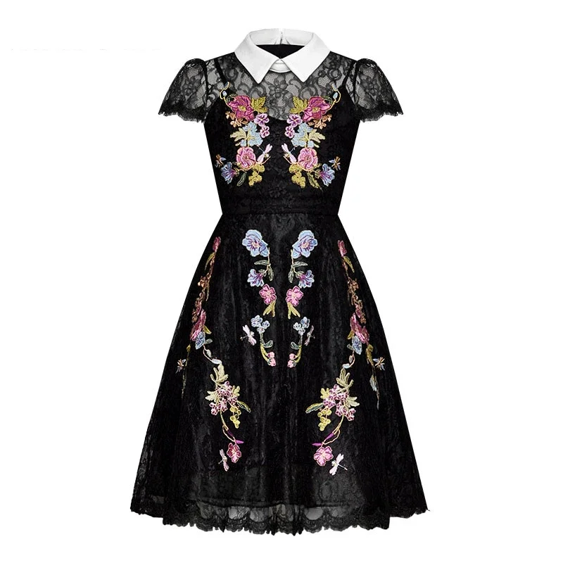 Женские дизайнерские модельные платья элегантные черные кружевные с цветочной