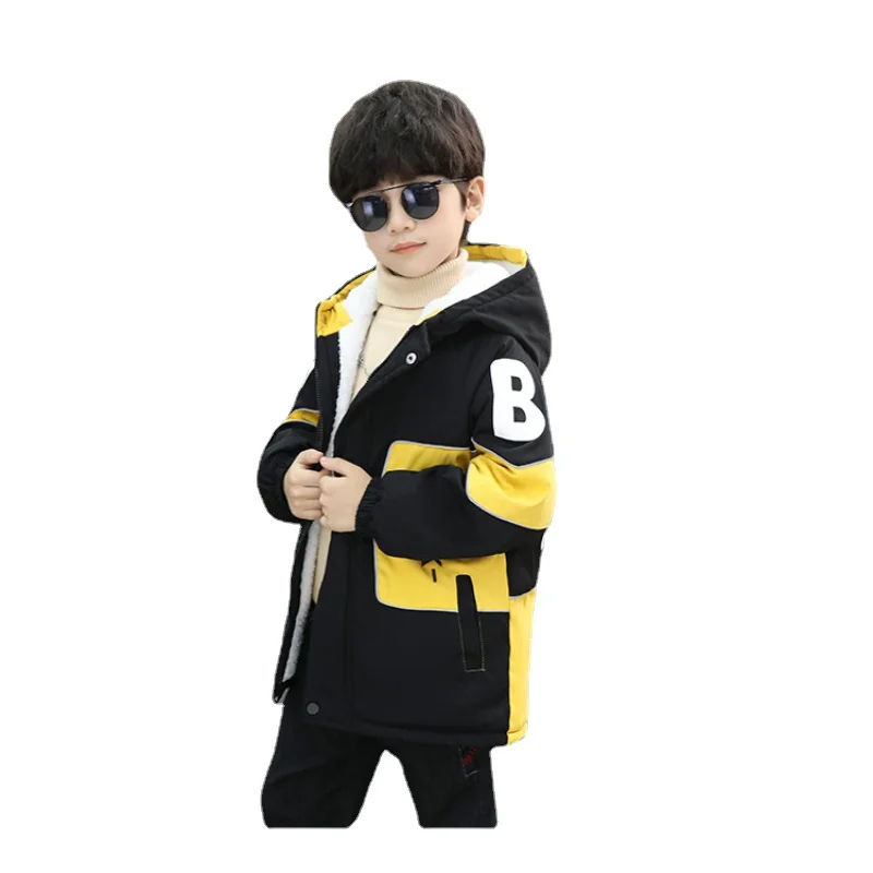 

Детское зимнее пальто из хлопка и плюша для мальчиков, средней длины, модные новые куртки, Подростковая Повседневная парка с капюшоном, утепленная верхняя одежда, на Возраст 4-14 лет