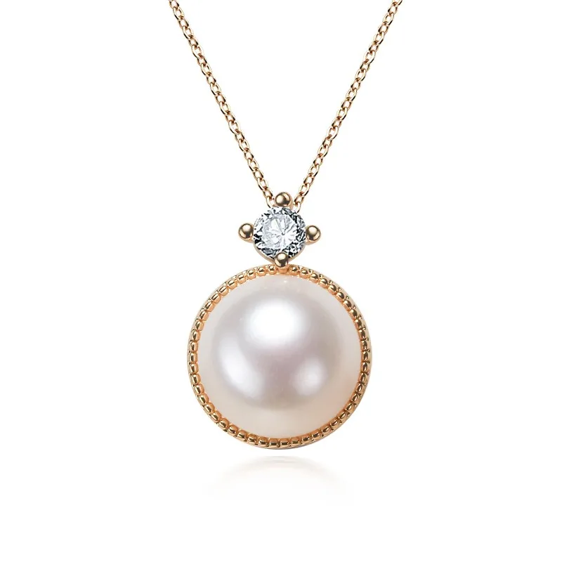 

New Arrival Pearl Necklace Real Freshwater Pearl Zircon Round Simple Design 14k Gold Plated Pendant Jewelry Gift