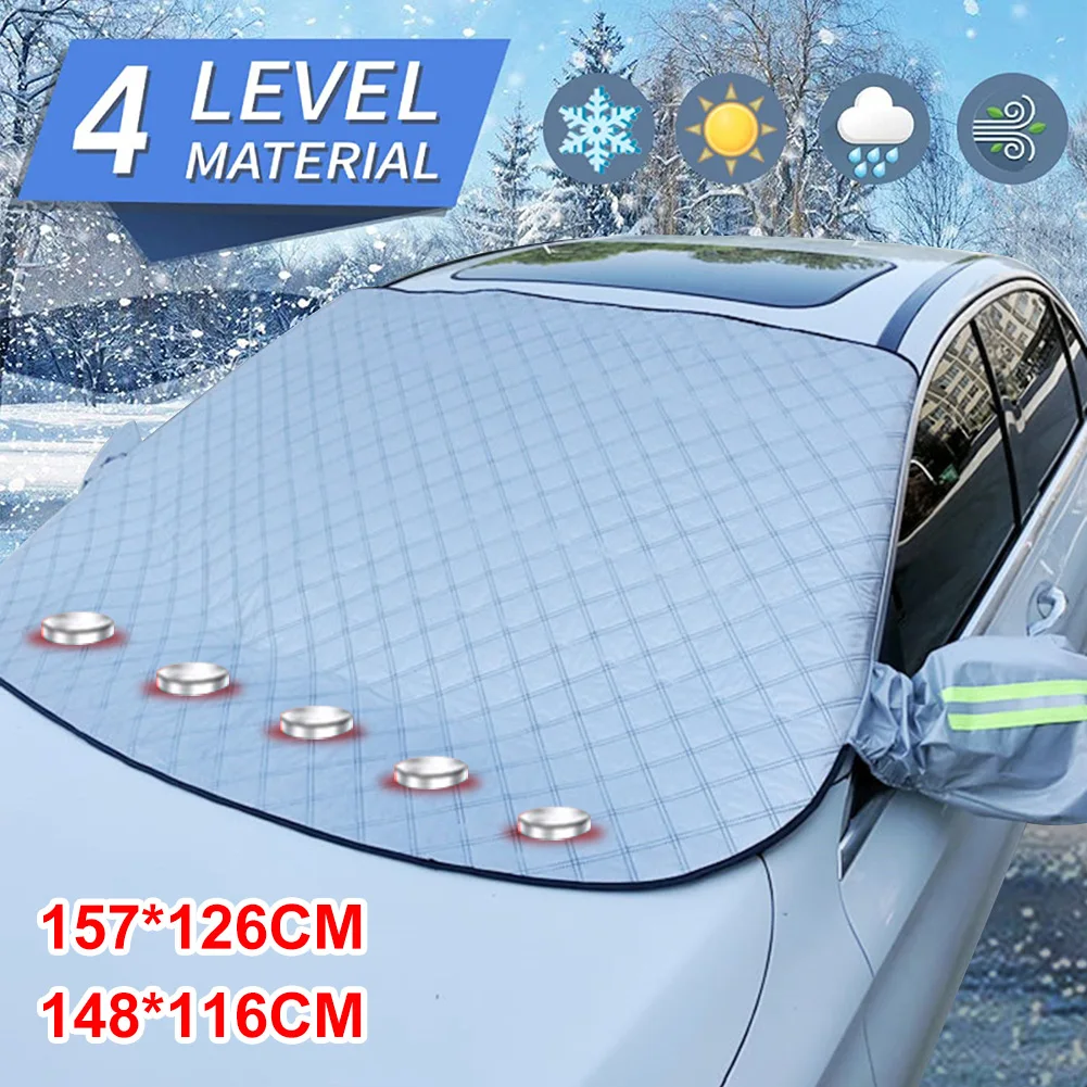 

4-слойный чехол на лобовое стекло автомобиля, магнитный солнцезащитный козырек, защита от снега, мороза, льда, со светоотражающей полосой дл...