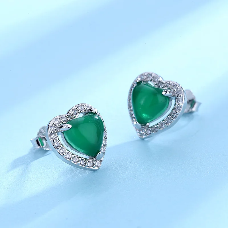 

Natural Green Chalcedony Heart-shaped Earrings Fashion Women's Green Agate Love Earrings Give Girlfriend Gifts Earrings