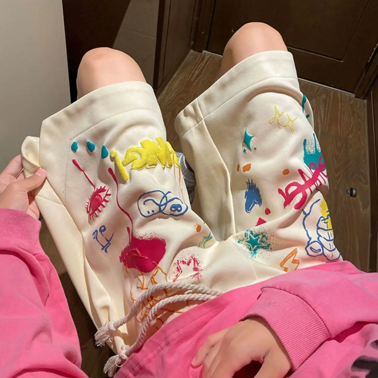 STSVZORR Y2K Graffiti Casual Shorts Women's 2023 Summer High Street Loose Versatile Basketball Sports Shorts