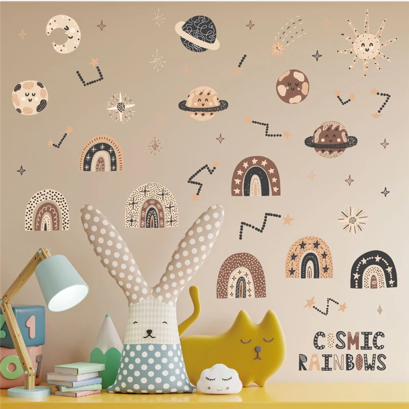 Забавные космические радужные настенные наклейки для детской спальни украшение