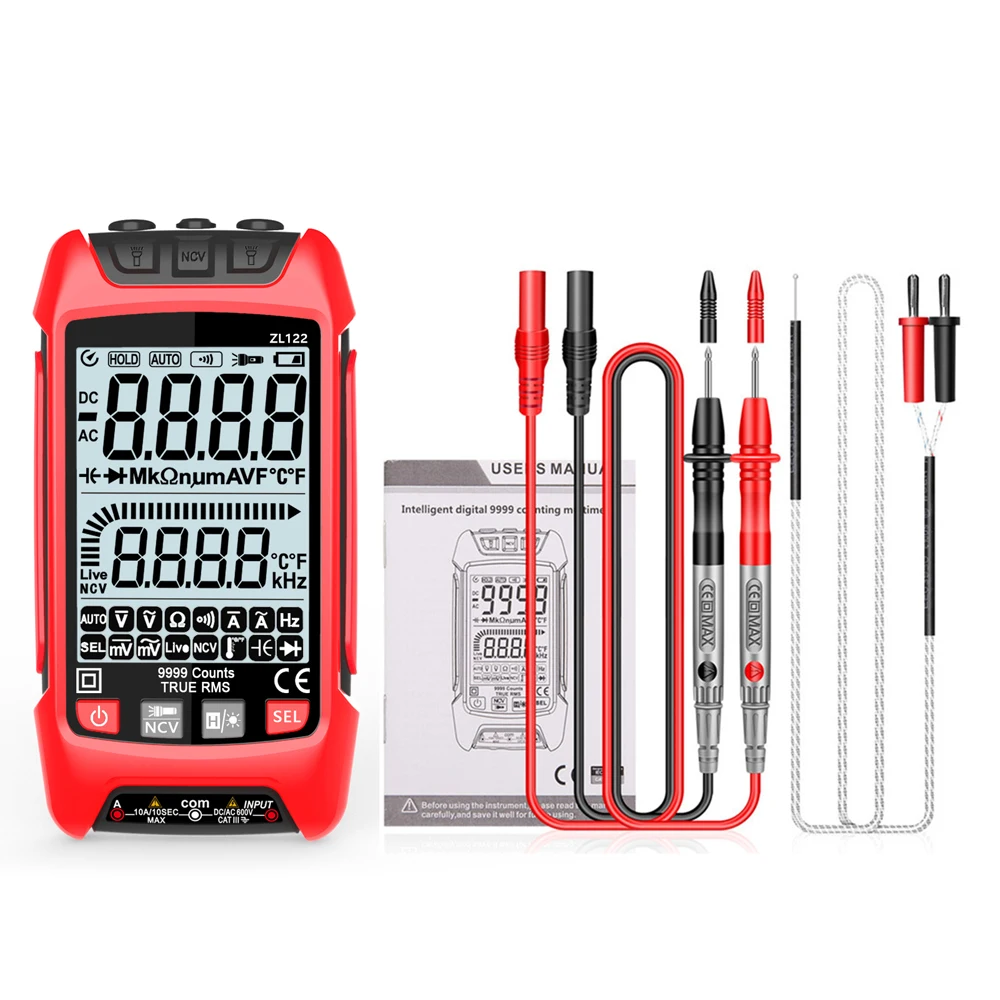 

Handheld Digital Multimeter 9999 Counts TRUE RMS Voltage Resistance Frequency Tester Temperature Measurement Meter LCD Backlight