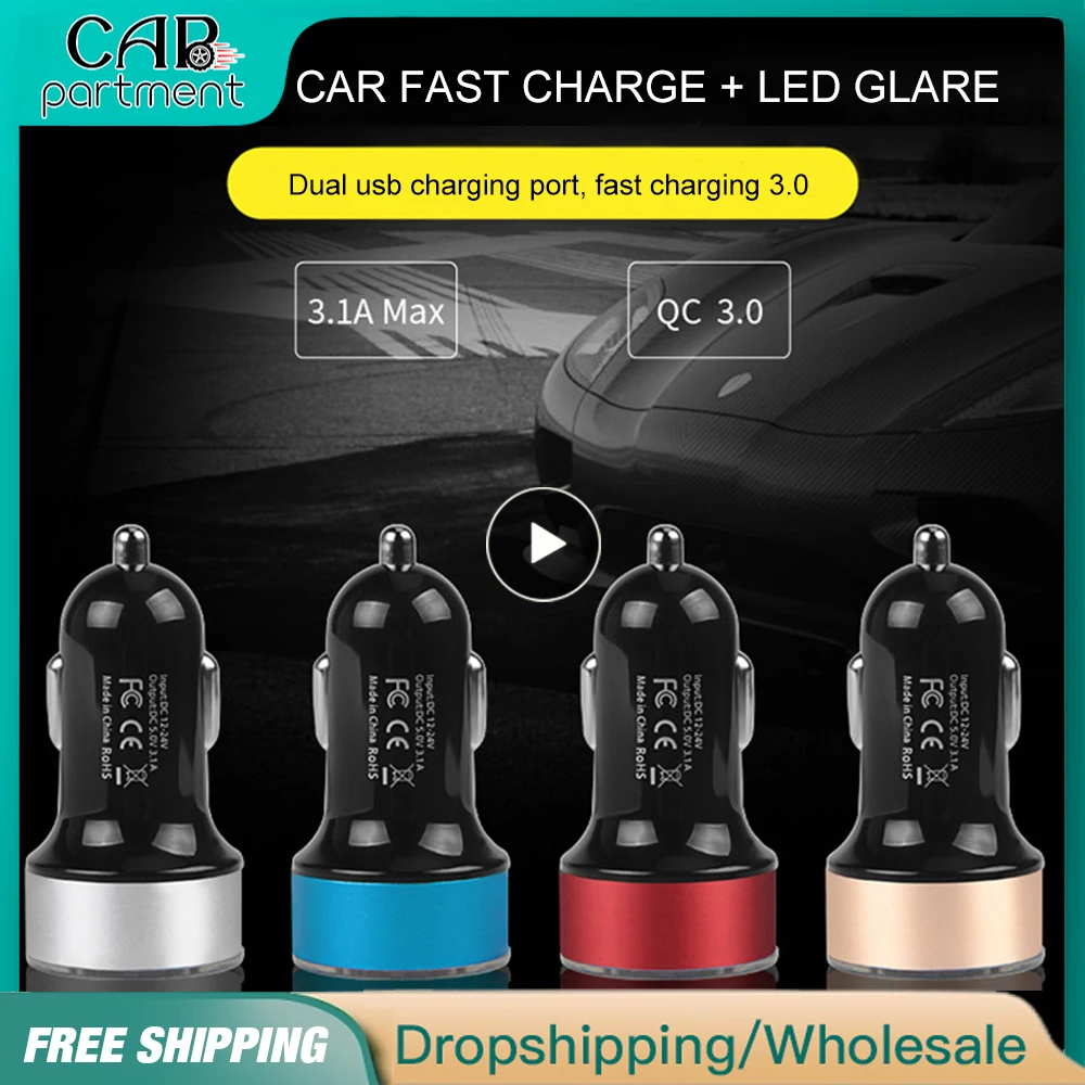 

Dual USB QC3.0 Car Charger LED Voltmeter Portable Adapter Durable Universal Cigarette Lighter For Mobile Phones Auto accessories