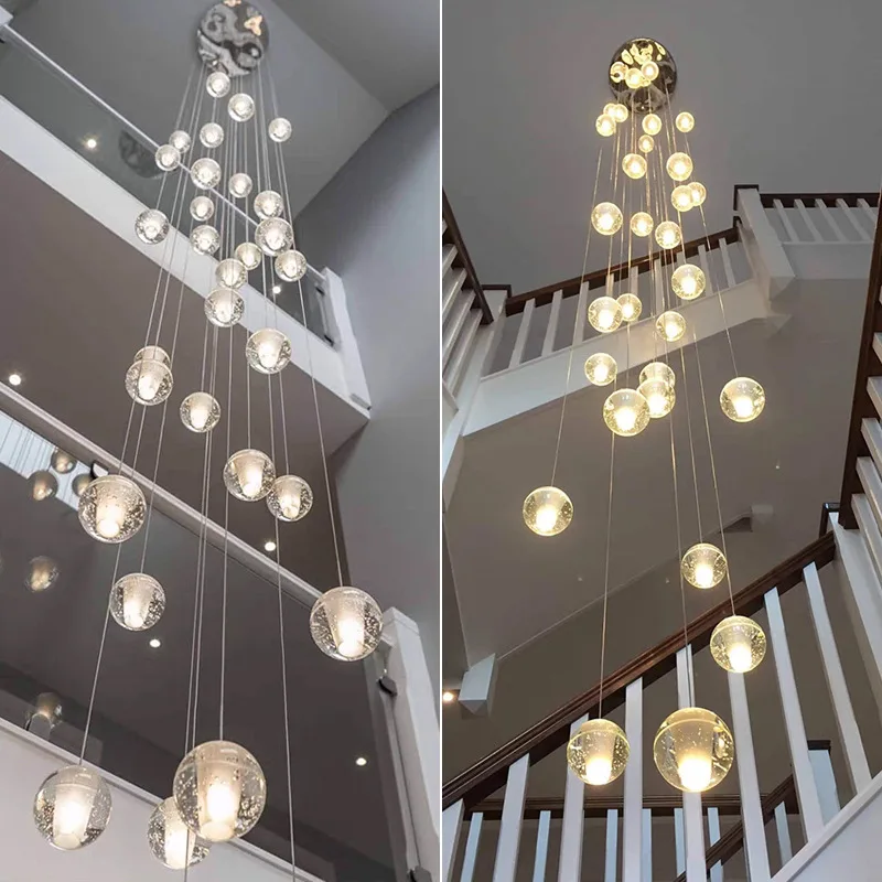 

Nordic Crystal Ball LED Pendant Lights Home Decor Hanging Lamp Living Room Decoration Loft Hotel Villa Stairs Chandelier Fixture