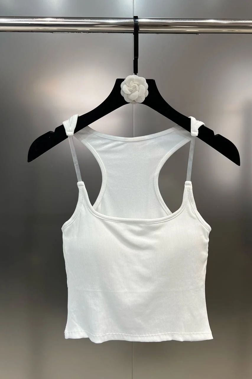 E GIRLS 2023 Summer New Arrival Sleeveless Transparent Shoulder Strap Chest Pads Slim Tank Top Women Vest GK212 images - 6