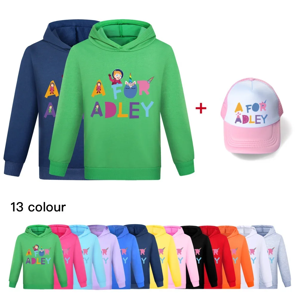 

Kids A for Adley Hoodies Sweatshirt +cap Children Long Sleeve Cartoon Printing Baby Girls Boys Tops Spring Autumn Coats 2-15 Y