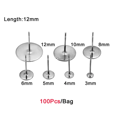 Основы для сережек YouYoungDifferent, металлические, 3-12 мм, 100 шт