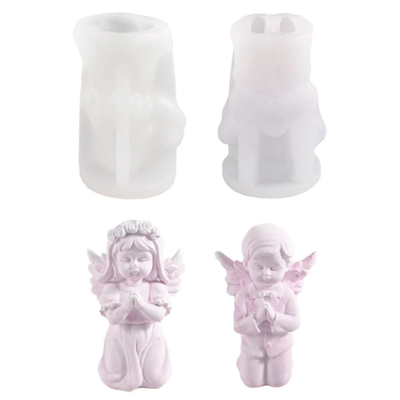 2Pcs Rose Angel Girl Silicone Molds Gypsum Form Diy Manual Plasters Candle Ornaments Handicrafts Mold Hand Gift Making