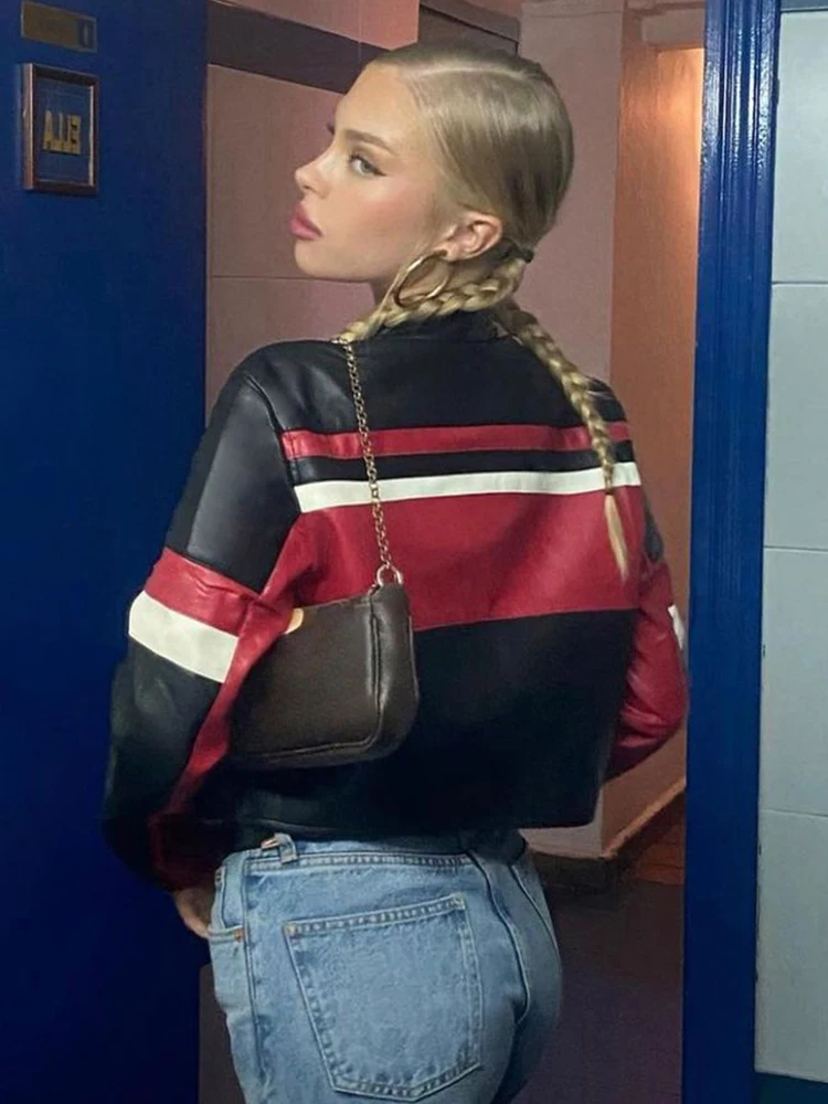 Укороченные куртки Rapcopter y2k в полоску винтажная Байкерская мото-модная уличная