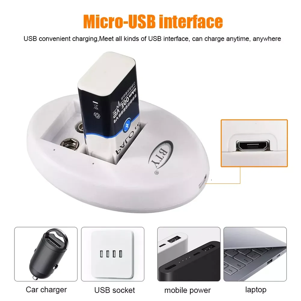 

Mini Dual Toy Battery Charger for 6F22 9V Lithium Ni-MH Ni-CD Battery USB Plug Portable Charger for Rechargeable Batteries