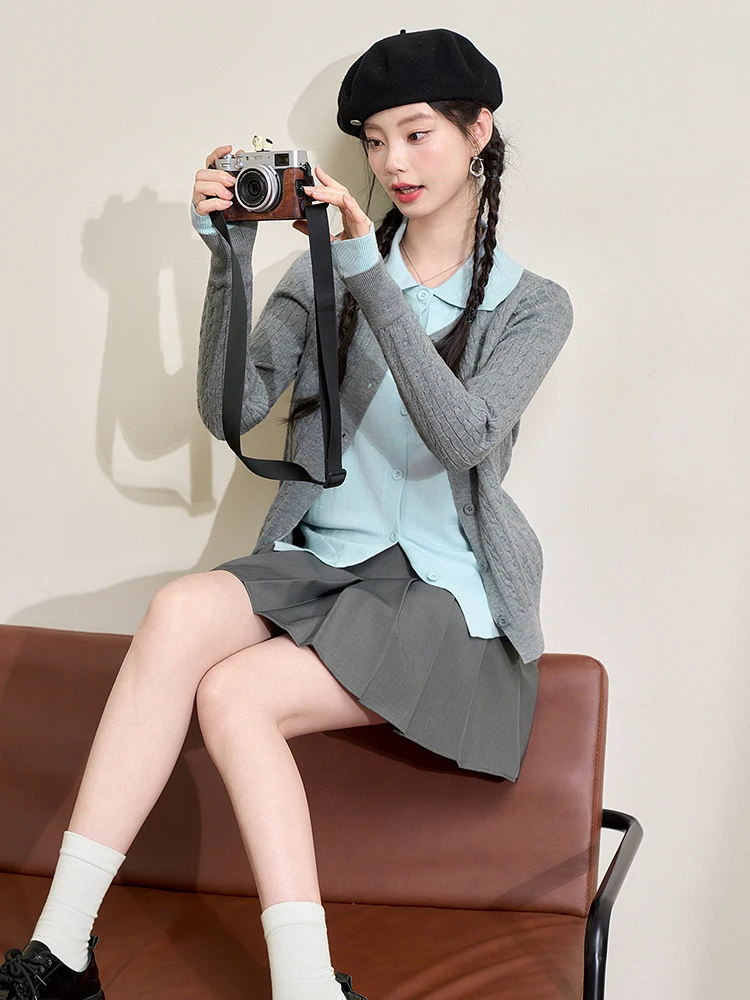 Короткая серая вязаная верхняя одежда в стиле вестерн Sle женская зимняя новинка