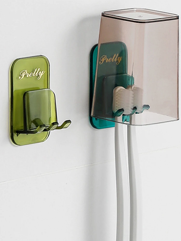 

Couple Toothbrush Holder Traceless Toothbrush Stand Rack Wall-Mounted Kitchen Bathroom Self-adhesive No Punching Storage Holder