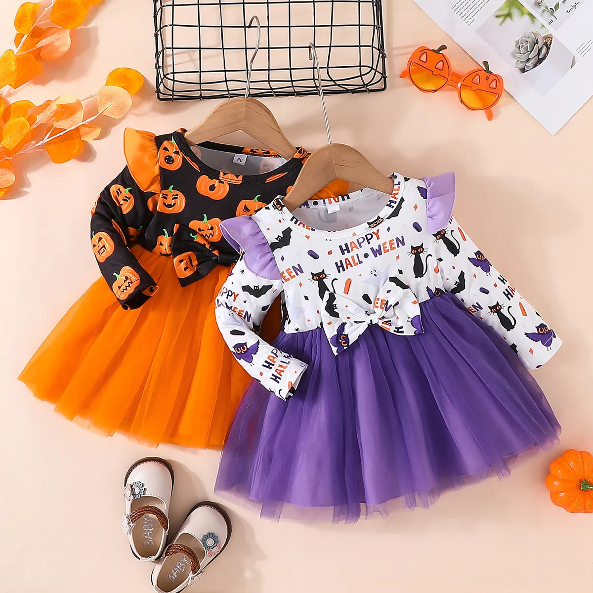 

Dress For Girls Children's Clothing Pumpkin bats Mesh Ball Gown Halloween Party Costumes New Autumn Winter Kids Dresses For 2023
