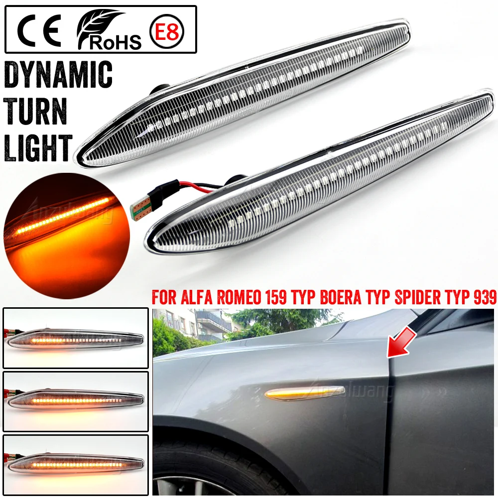 

2Pcs Dynamic Amber LED Side Marker Turn Signal Sequential Blinker Light For Alfa Romeo 159 Sportwagon Boera Spider Typ 939