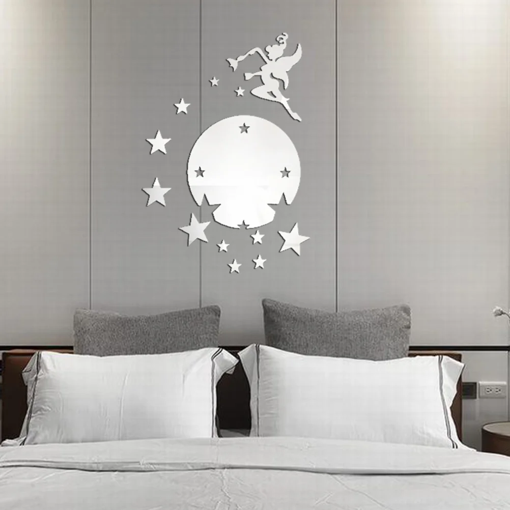 

Mirror Wall Decal Acrylic Mural Decor Sign Kids Shower Morden Mounted 3D Laundry Decals Cute Room Girl Fairy Bedroom Angel