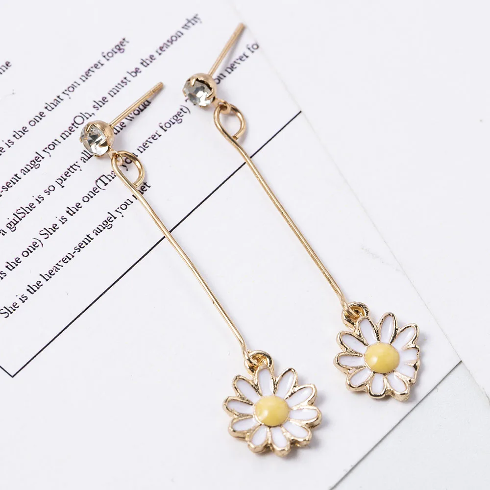 Korean Style Women Daisy Yellow Sunflower Earrings Long Beautiful Drop for Girl Gift | Украшения и аксессуары