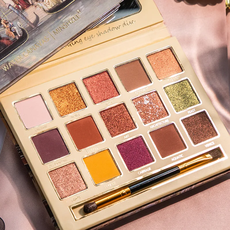 

Minshze sesame oil painting 15 color eye shadow plate INS super fire price matte pearl big earth color makeup