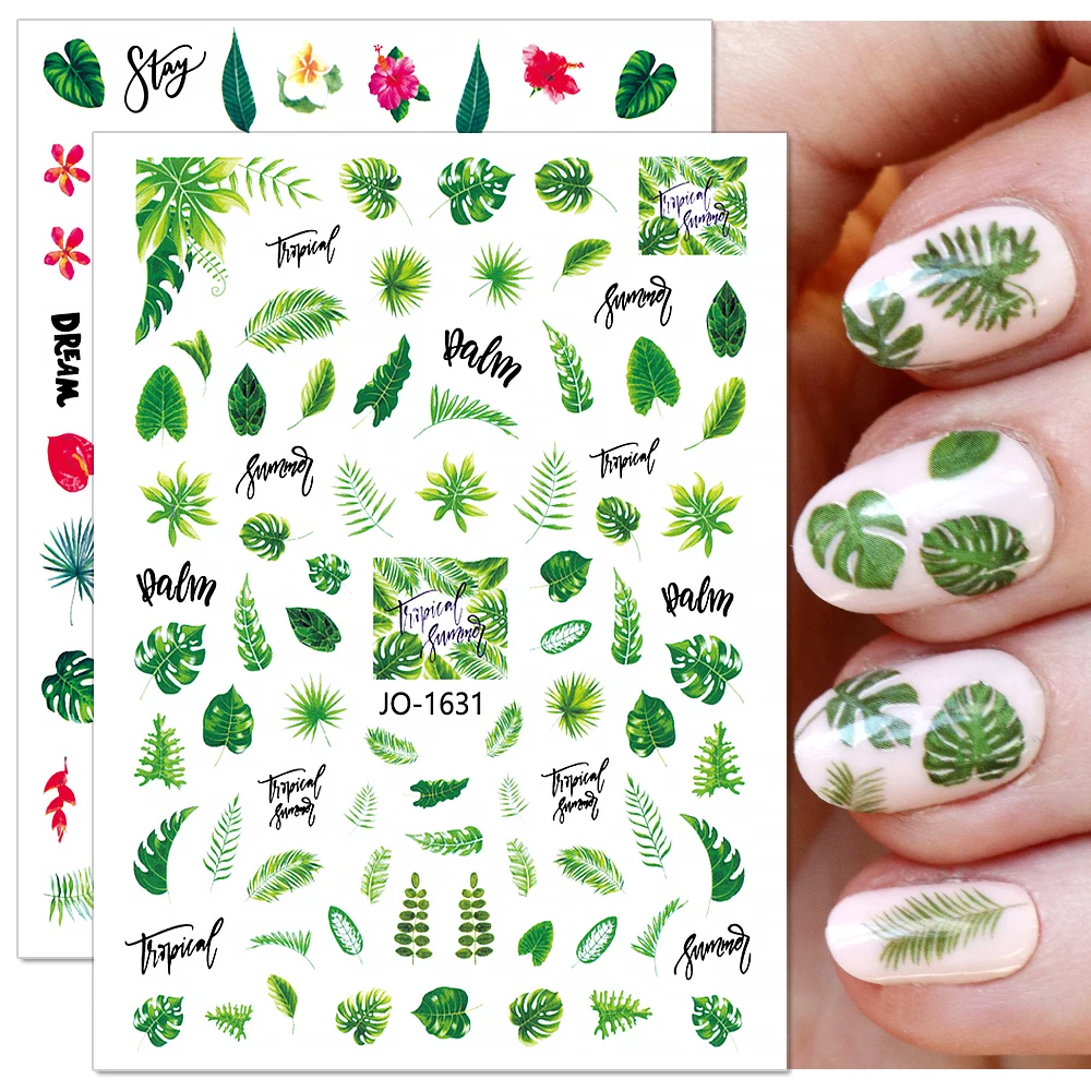 

Colorful Flowers and Leaves Nail Stickers Abstract Figure Flamingo Nail Decals Decorations Geometry Decals Manicure Accessories