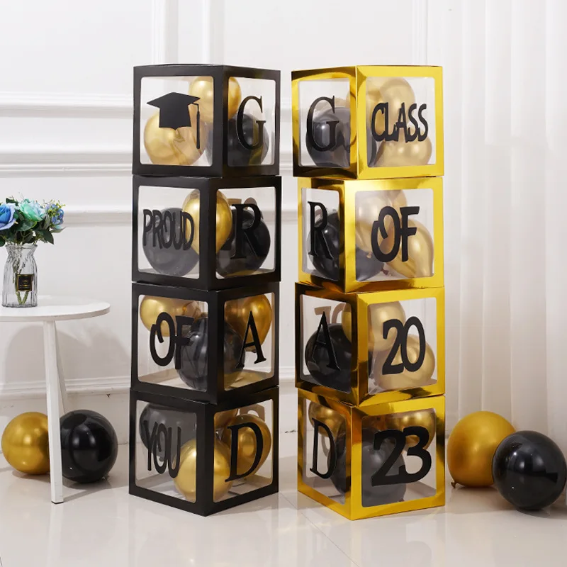 

Grad Balloons Boxes 4 Pieces Clear Balloon Box with Letter College Graduation Party Decorations Party Supplies