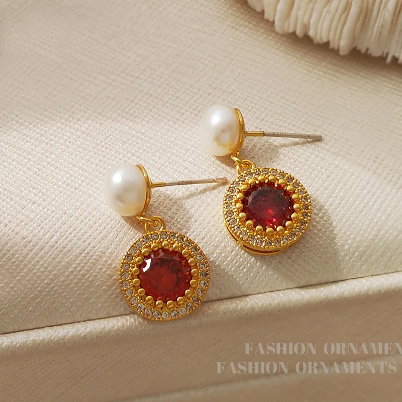 Французский стиль S925 Серебряные иглы Женские элегантные винно-красные