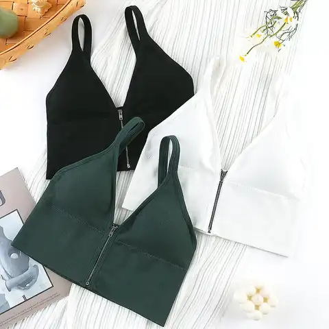 Crop Wear Lingerie Wireless Beautiful Outside Bra Female Back New Soft Zipper V-neck Bralette Sexy Seamless Top