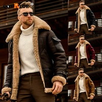 covrlge mens faux leather jackets casual autumn and winter new fur mens coat thickened jacket men outerwear solid color mwp068