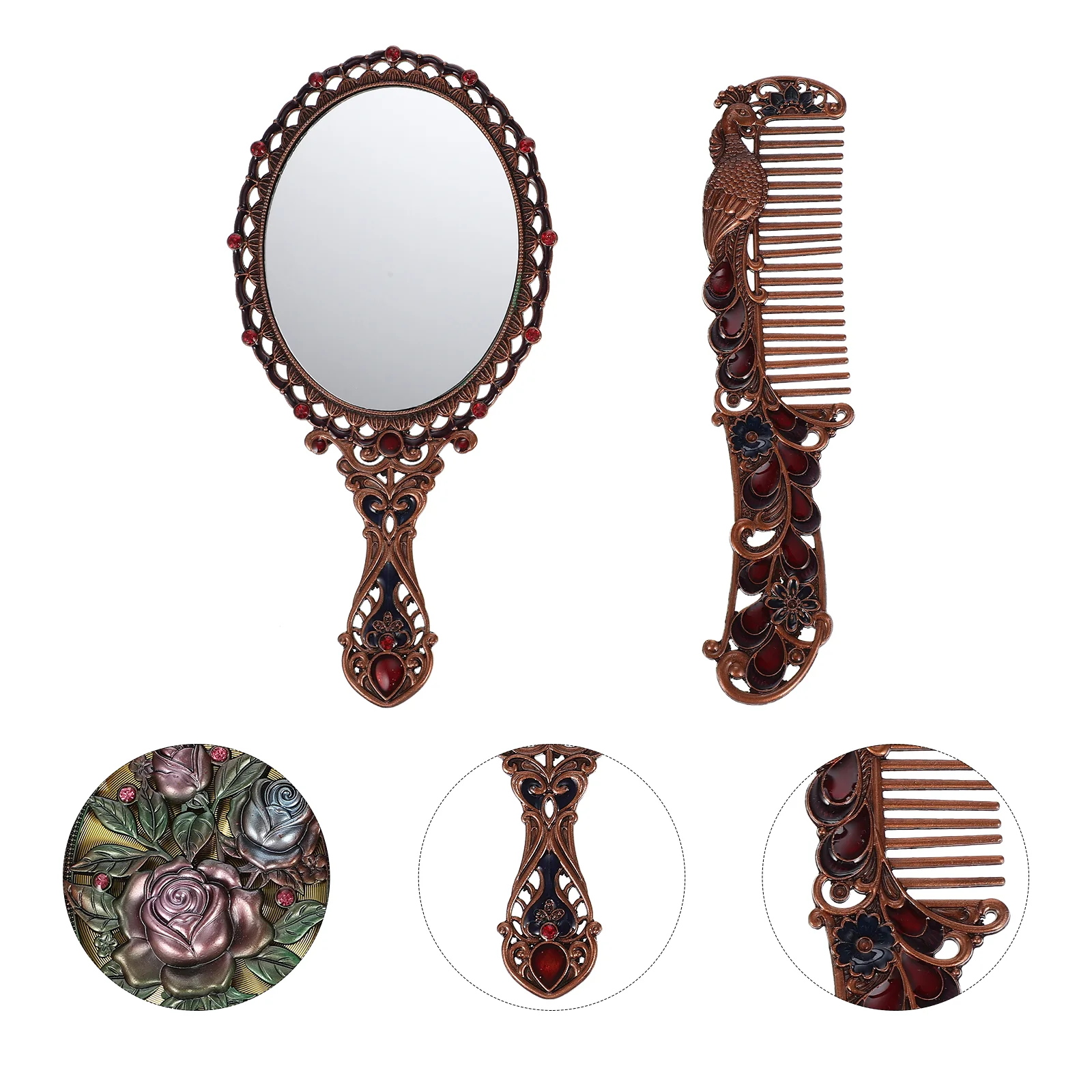

Mirror Handle Portable Vanity Mirror Wear-resistant Mirrors Princess Household Mirror Zinc Alloy Metal Mirror Travel Girl Mirror