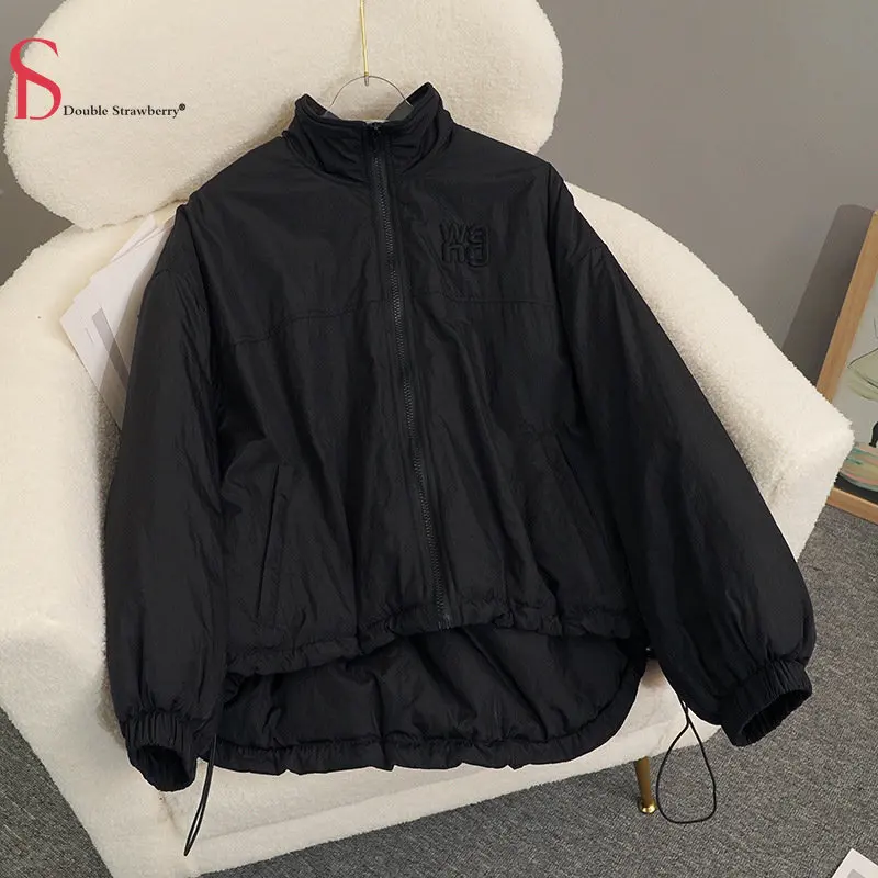 Parka Wang Winter New Letter Embroidery Loose Padded Jacket Women's Drawstring Versatile Warm Short Coat