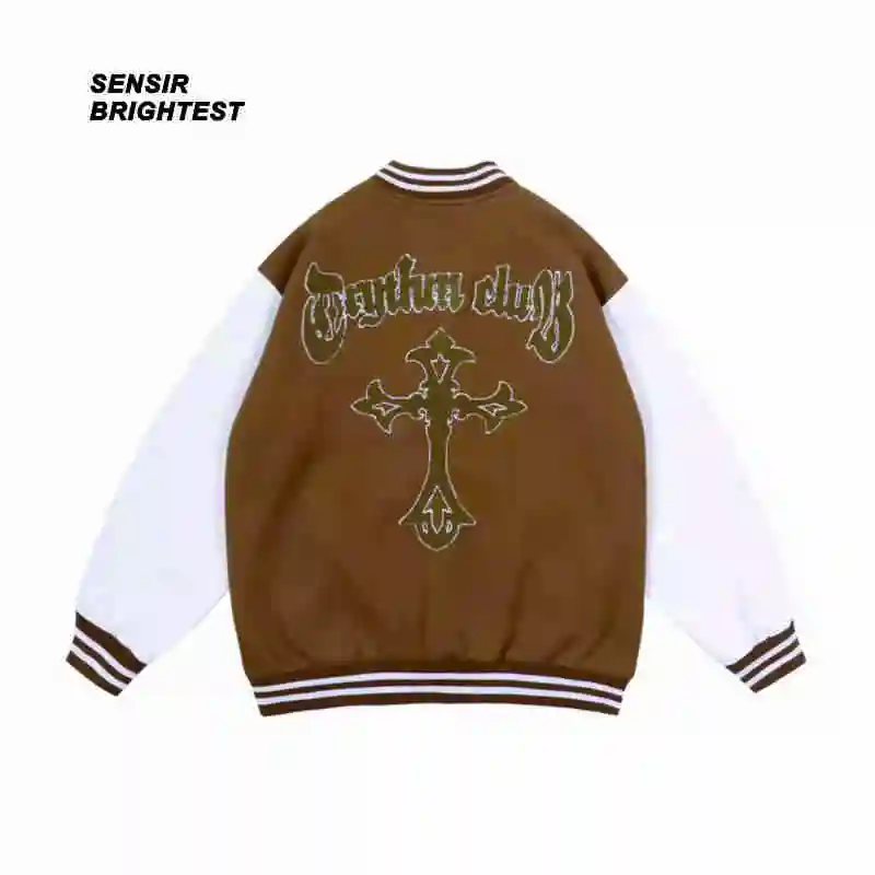 Sensir / Spring Varsity Jacket European And American Cross Embroidered Pu Leather Large Letterman Baseball Jacket Men