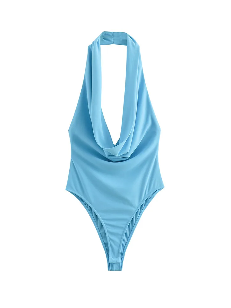 Женский элегантный костюм с лямкой на шее летний женский из блузки со складками и