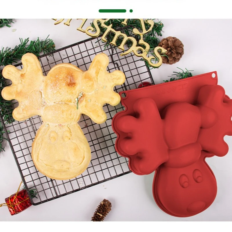 

Large cartoon Elk silicone mold,Deer 3D Mold Fondant Molds with Christmas Decoration,bakery accessories,22cmX23.5cmX4.5cm,1 PC