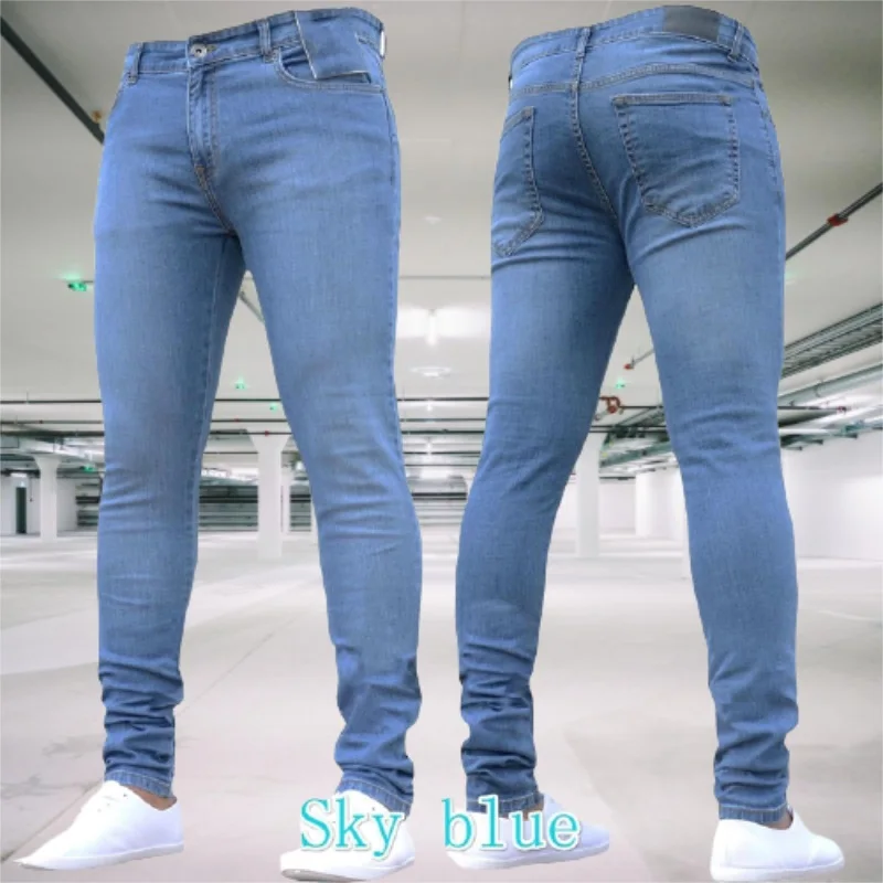 Men Jeans Stretch Casual Pants Rerto Washing Zipper Slim Fit Trousers Male Plus Size Pencil Pants Denim Skinny Jeans For Men