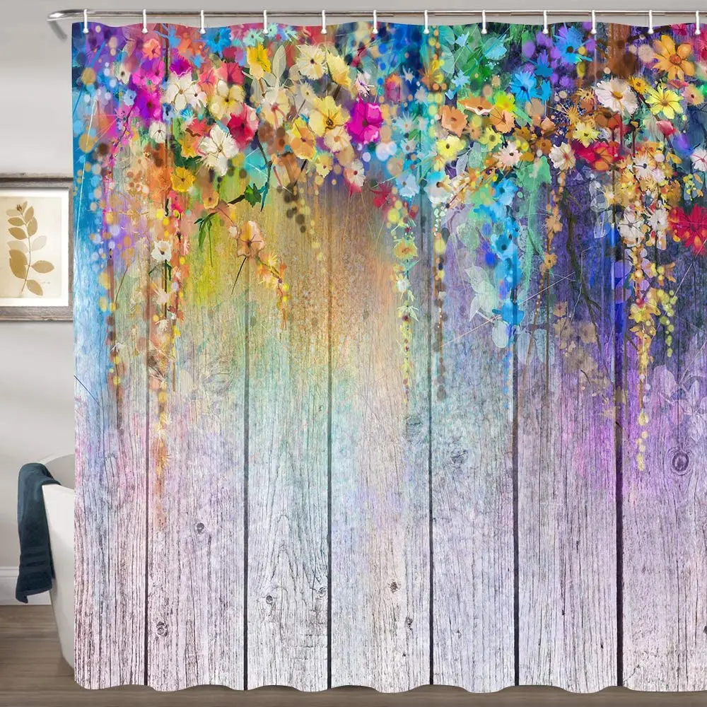 

Flower Shower Curtain Abstract Herbs Weeds Alternative Medicine Blossoms Ivy Florets Shrubs Rustic Bath Curtains Bathroom
