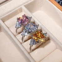 hot brilliant square cubic zirconia rings for women silver color proposal engagement wedding bands statement jewelry
